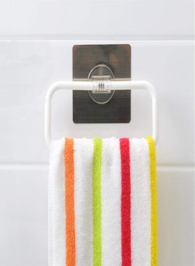XML Magic Sticker Series Self-Adhesive Square Plastic Towel Holder Hanger Ring for Bathroom and Kitchen (White) - (Pack of 1), Standard, (xtowelringsquare) - Image 1